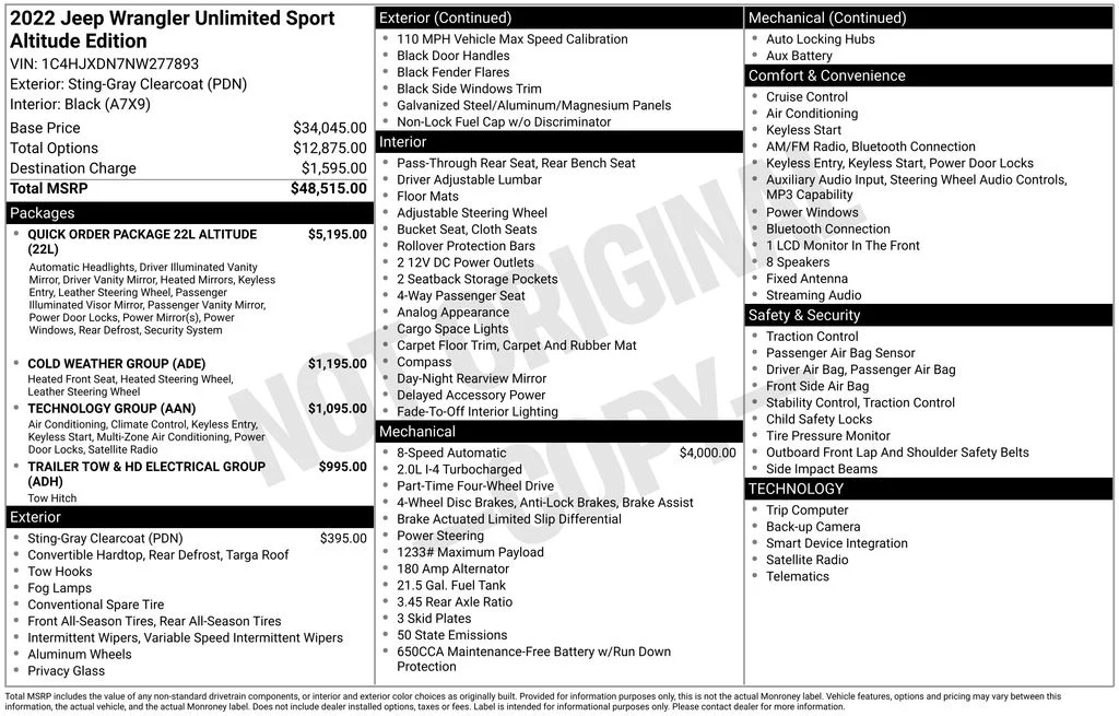 Certified Used 2022 Sting Gray Clearcoat Jeep Unlimited Sport Altitude image 2