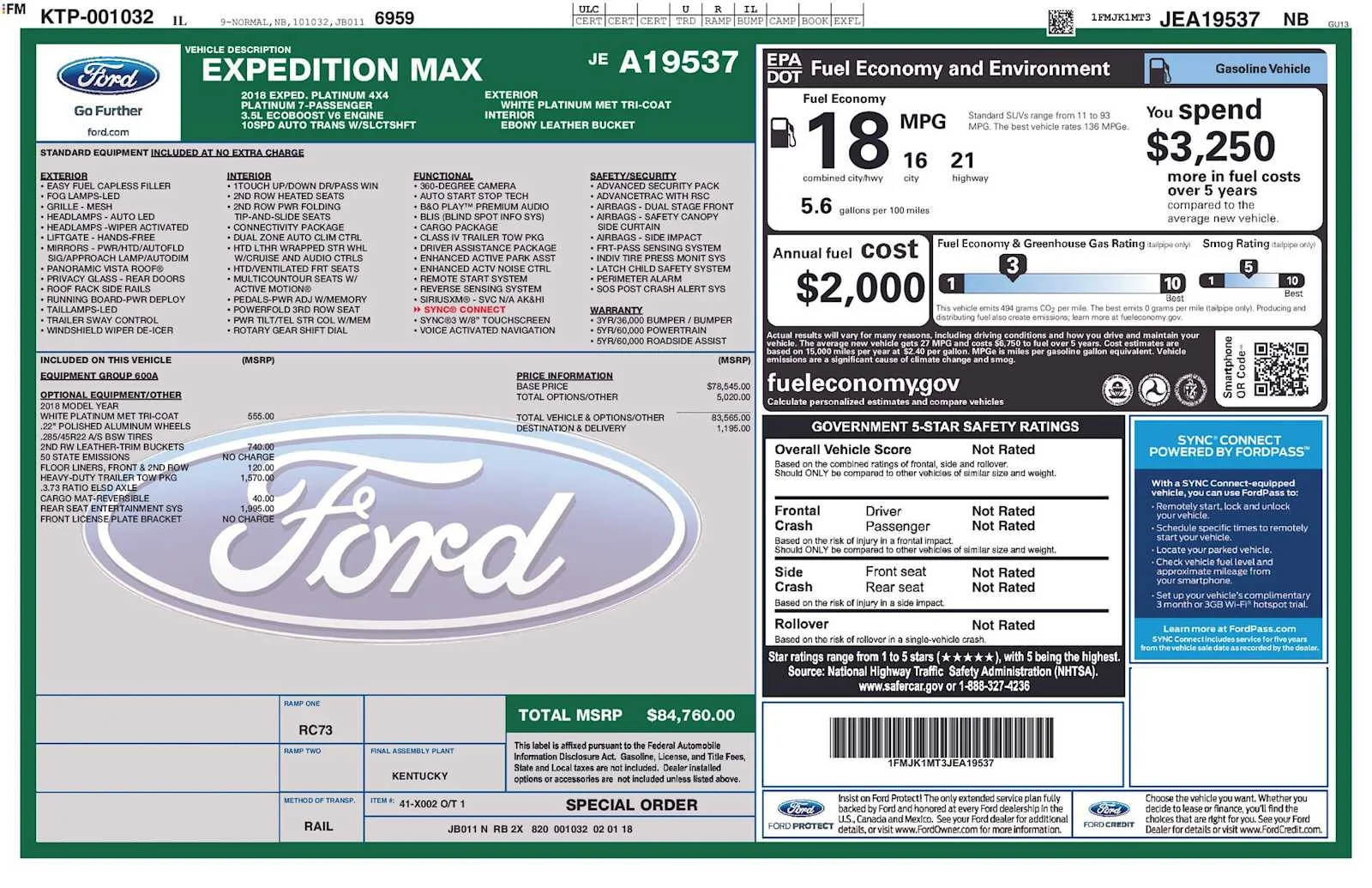 Used 2018 White Platinum Metallic Tri-Coat Ford Platinum image 2