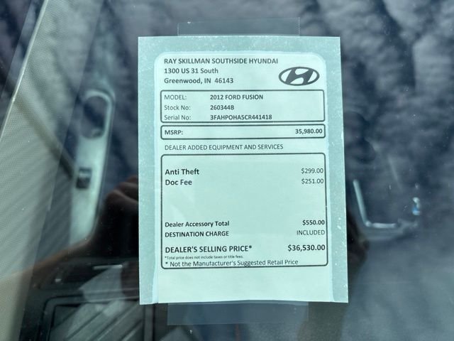 Used 2012 Ford Fusion SE with VIN 3FAHP0HA5CR441418 for sale in Greenwood, IN