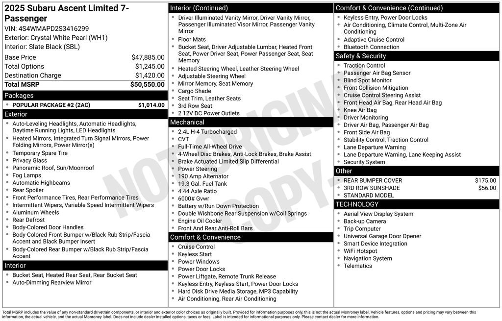 Used 2025 Crystal White Pearl Subaru Limited image 7