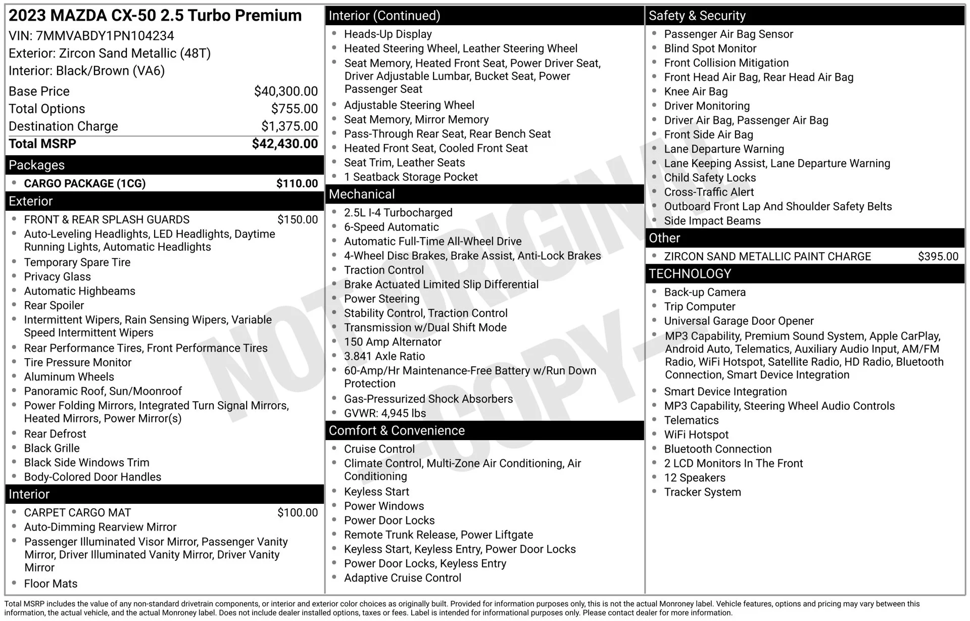 Certified Used 2023 Beige/tan Mazda 2.5 Turbo Premium Package image 4