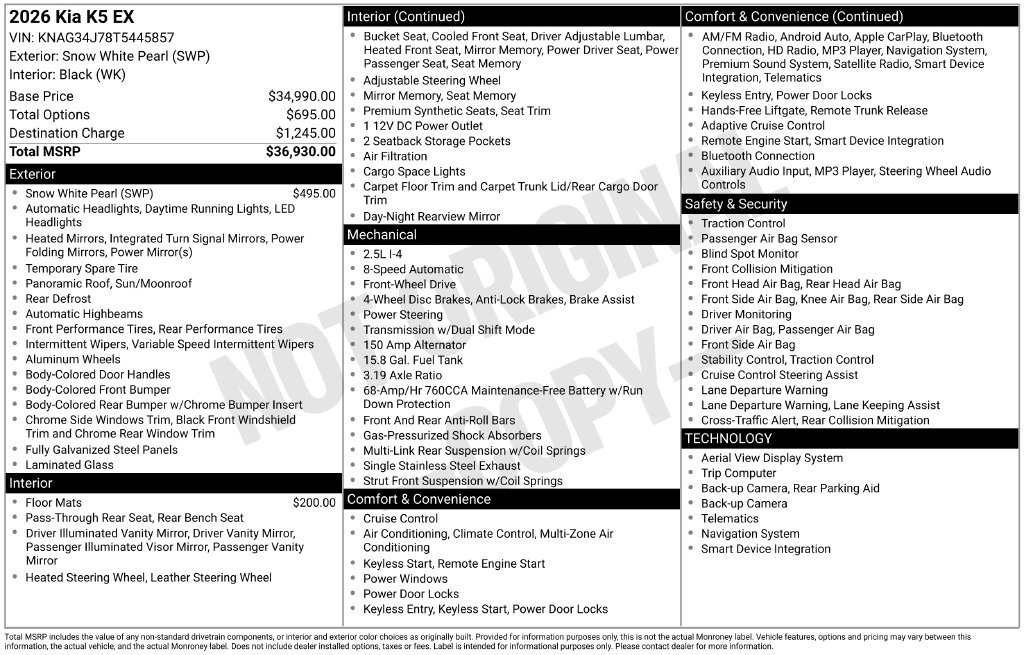 New 2026 Snow White Pearl Kia EX image 4