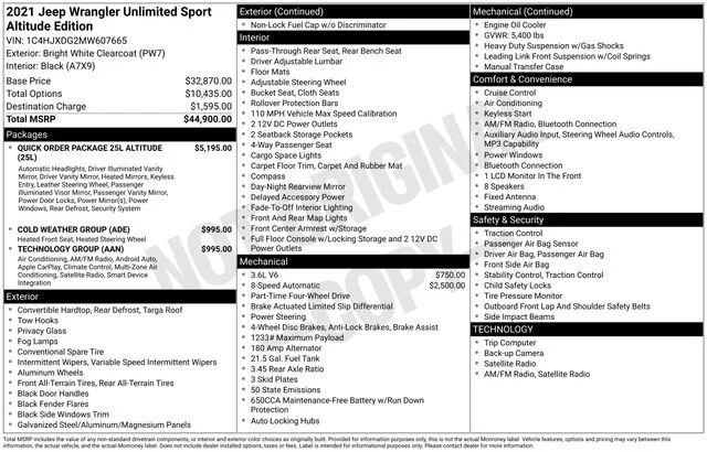 Used 2021 Bright White Clearcoat Jeep Unlimited Sport Altitude image 35