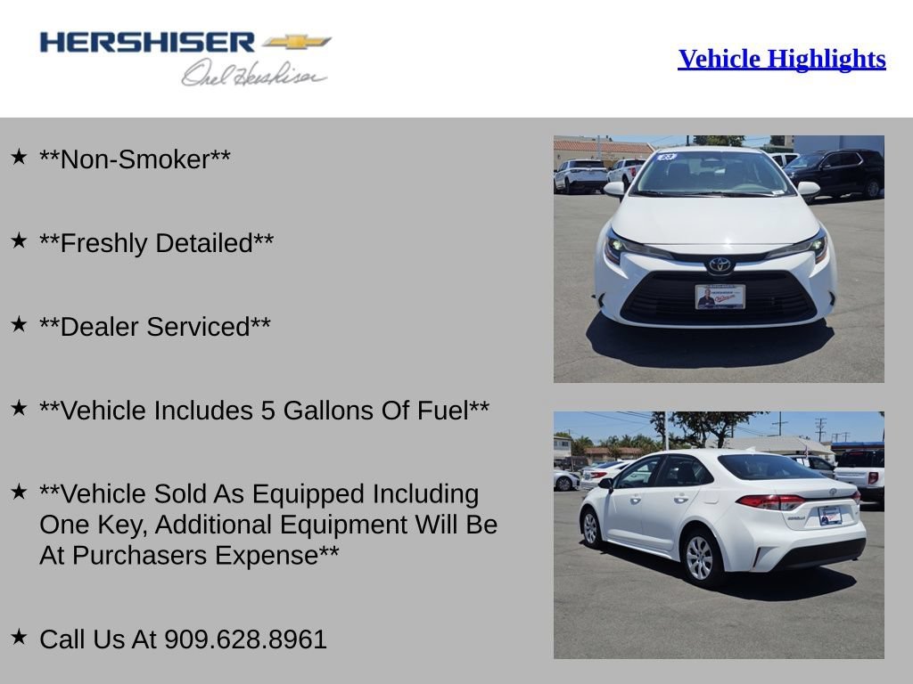 Used 2023 Toyota Corolla LE with VIN 5YFB4MDE3PP054080 for sale in Chino, CA