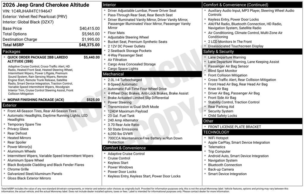 New 2026 Velvet Red Pearl-Coat Exterior Paint Jeep Altitude image 21