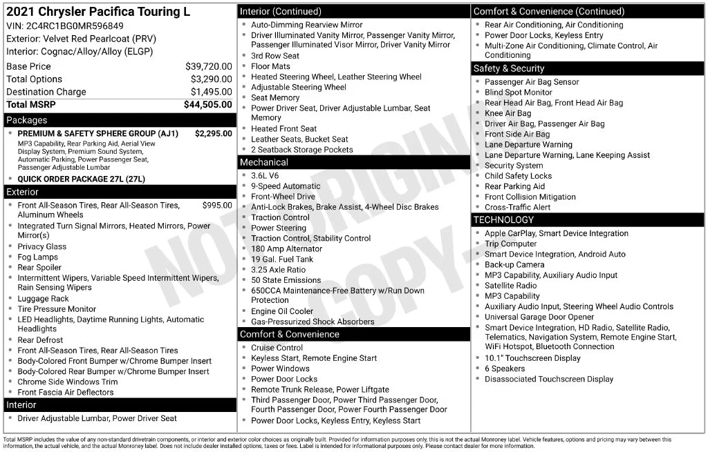 Used 2021 Velvet Chrysler Touring L image 2