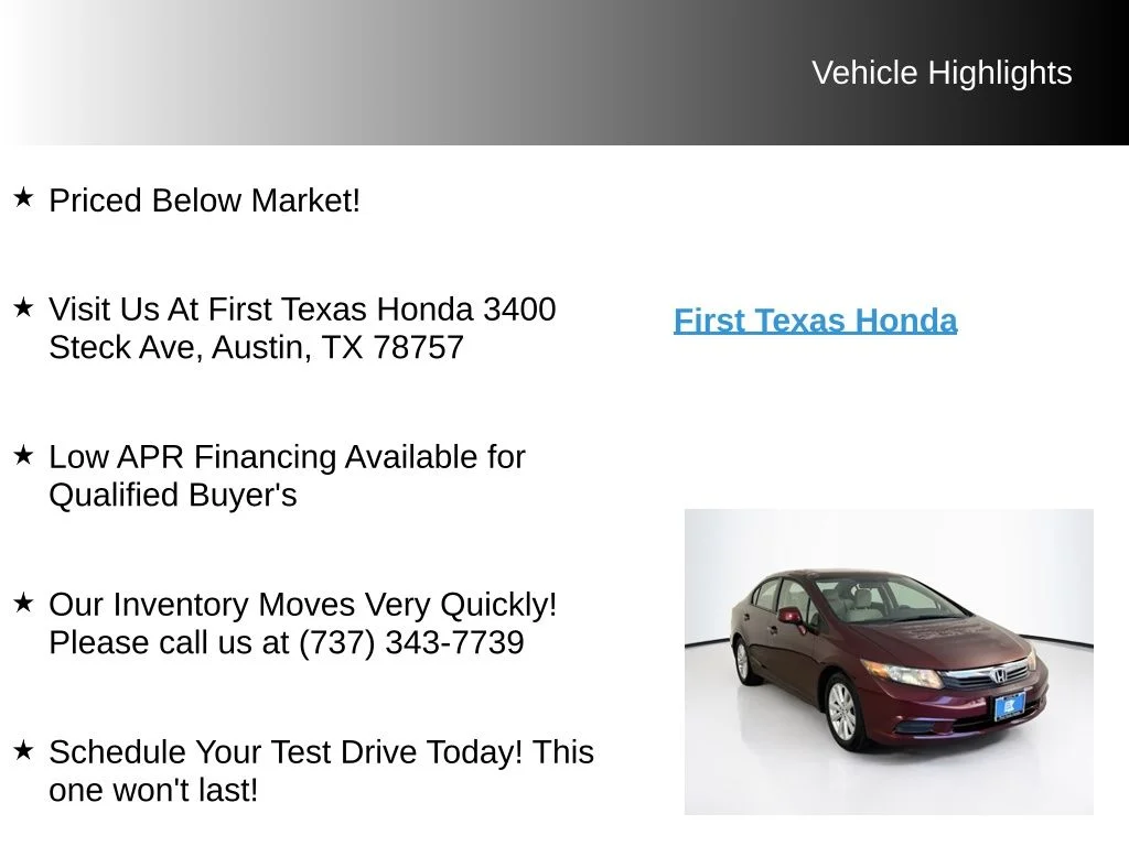 Used 2012 Crimson Pearl Honda EX image 9