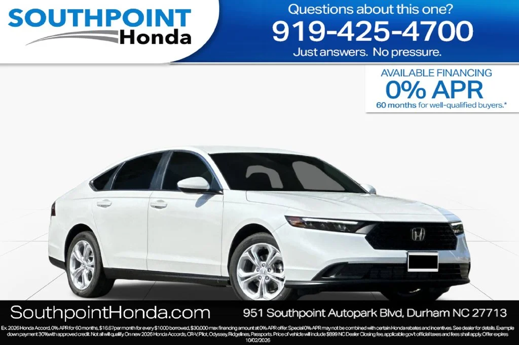 New 2026 Platinum White Pearl Honda LX image 1