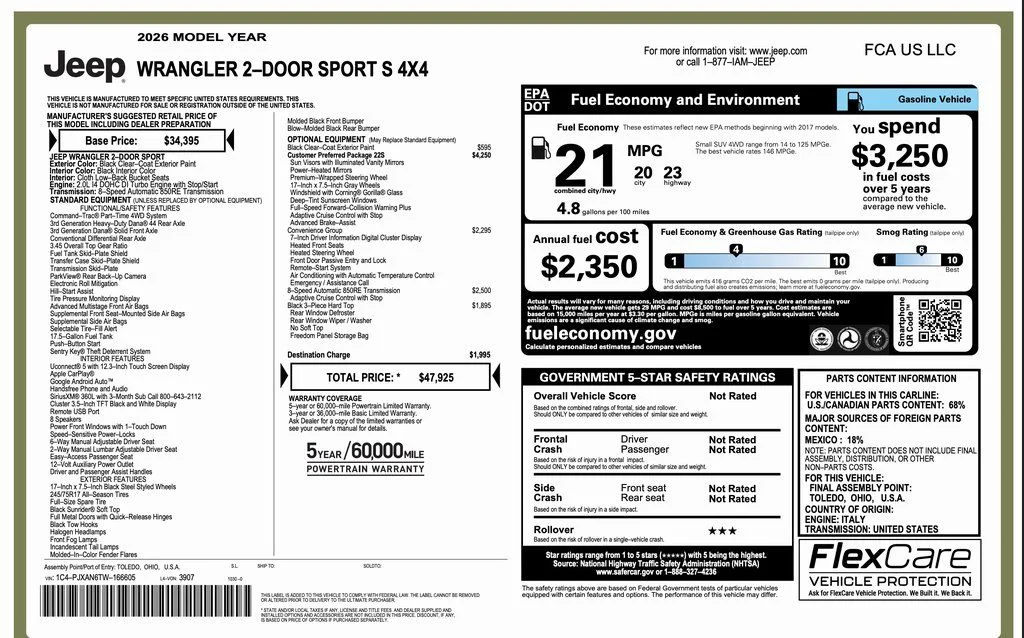 New 2026 Black Clear-Coat Exterior Paint Jeep Sport S image 2