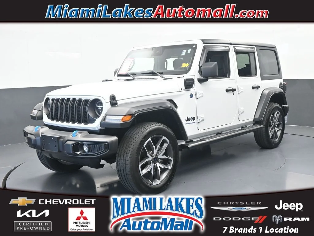 Used 2024 Bright White Clearcoat Jeep Sport S 4xe image 1