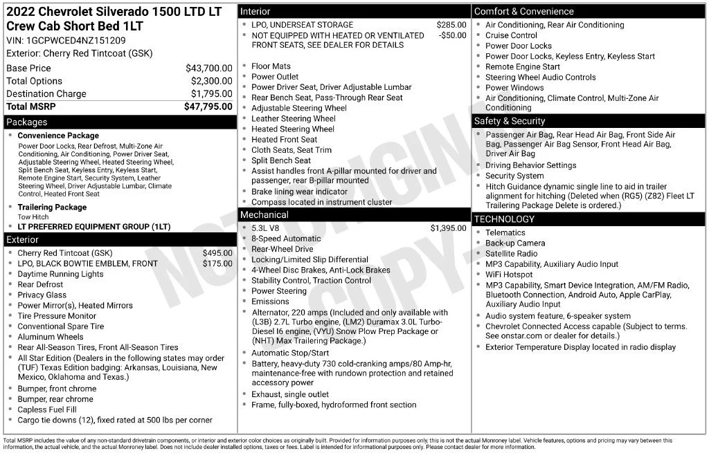 Used 2022 CHERRY RED TINTCOAT Chevrolet LT image 10