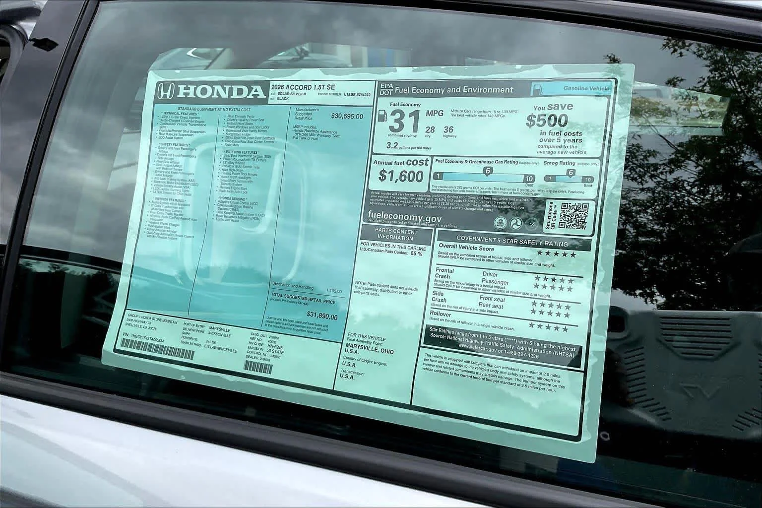 New 2026 Solar Silver Metallic Honda SE image 17
