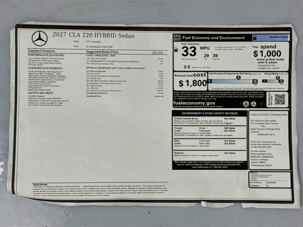 New 2027 Cirrus Silver Metallic Mercedes-Benz CLA 220 image 9