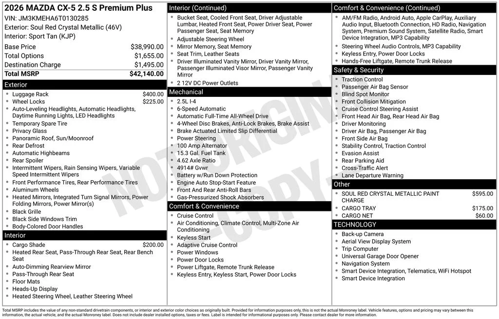 New 2026 Soul Red Crystal Metallic Mazda 2.5 S Premium Plus image 2