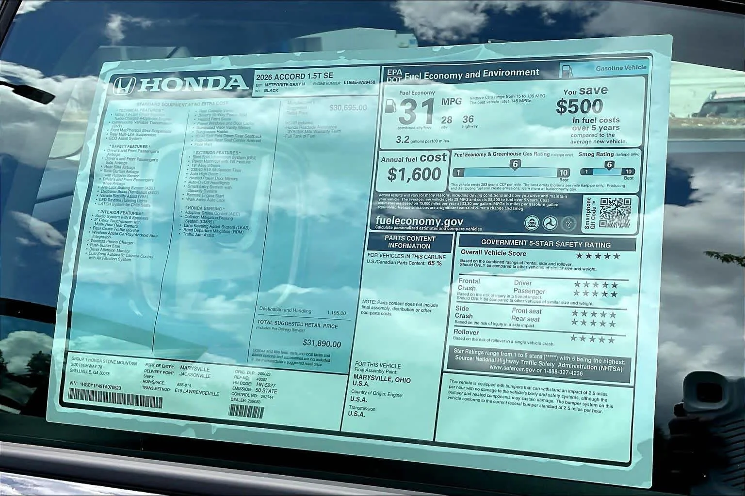 New 2026 Meteorite Gray Metallic Honda SE image 20