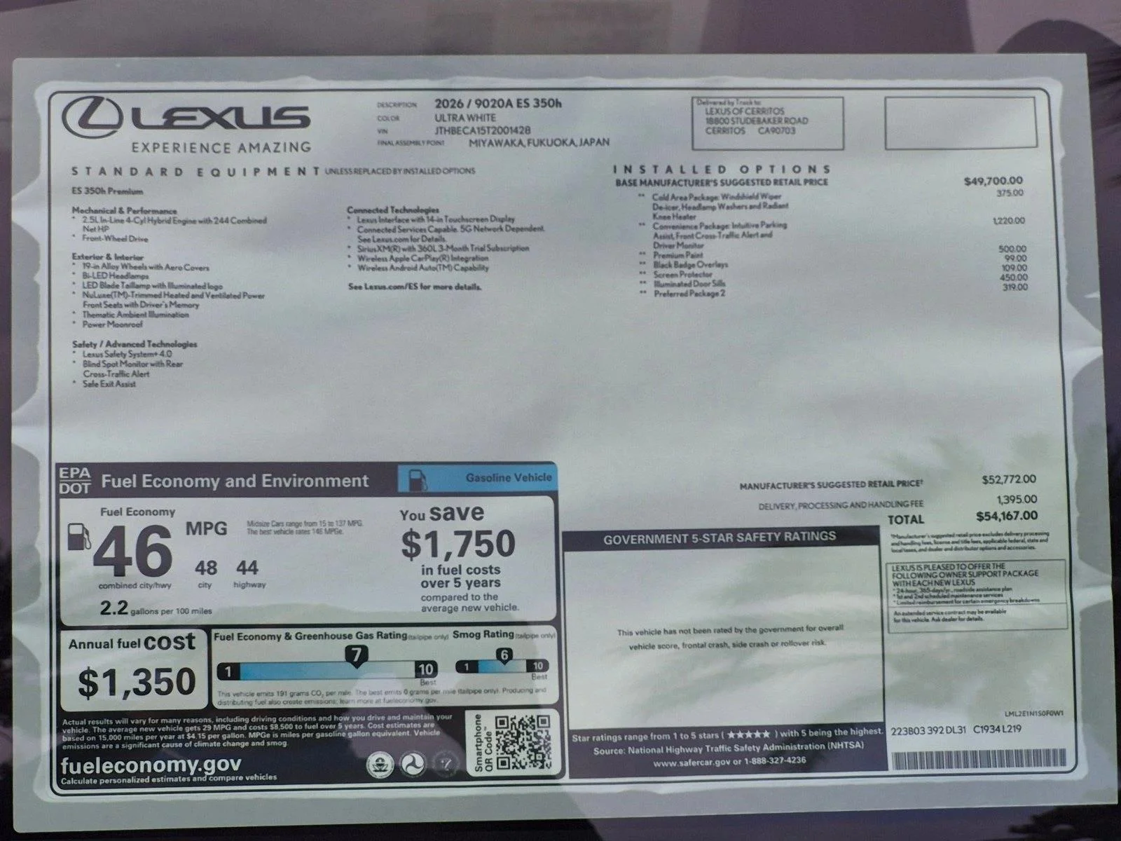 New 2026 Ultra White Lexus ES 350h PREMIUM image 17