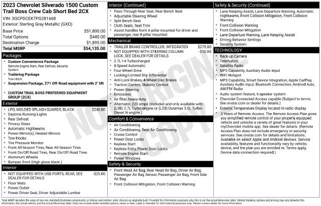 Used 2023 STERLING GRAY METALLIC Chevrolet Custom Trail Boss image 1