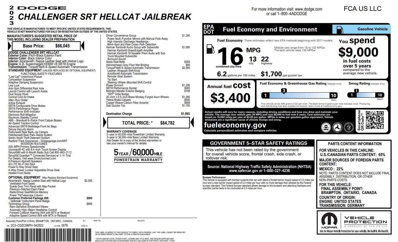 Used 2023 Pitch Black Clearcoat Dodge SRT Hellcat Jailbreak image 2