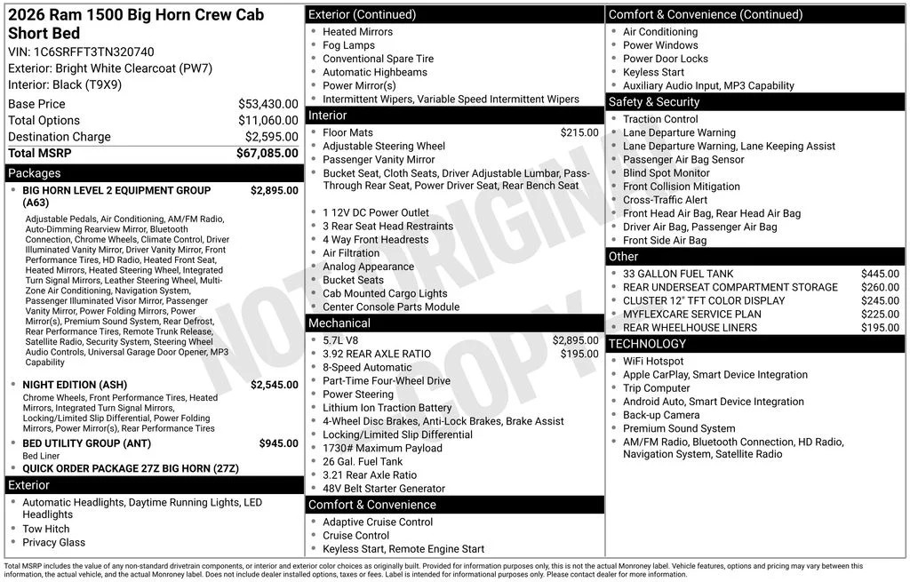 New 2026 Bright White Clear-Coat Exterior Paint RAM Big Horn/Lone Star image 7