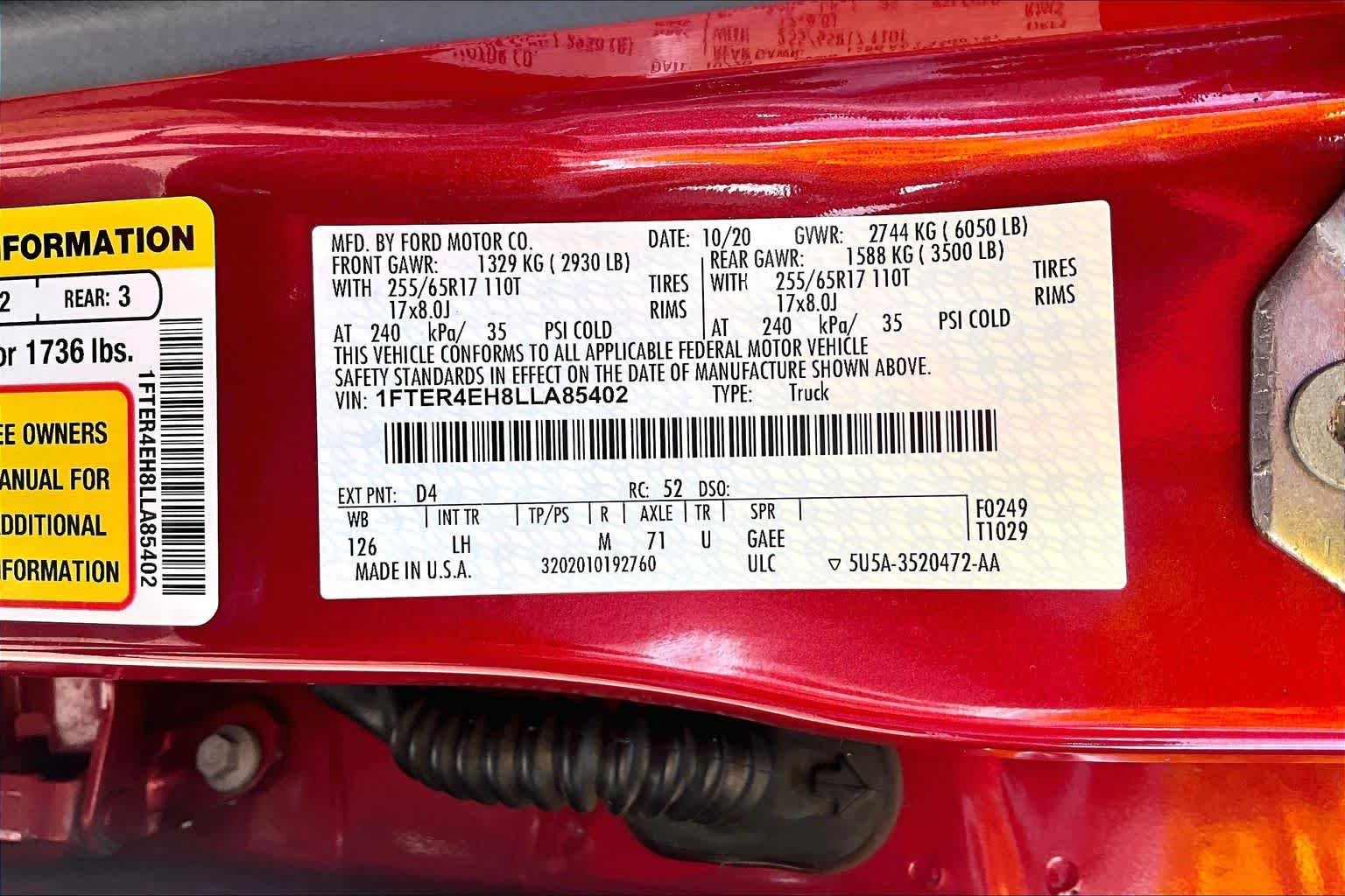 Used 2020 Rapid Red Metallic Tinted Clearcoat Ford XLT image 33