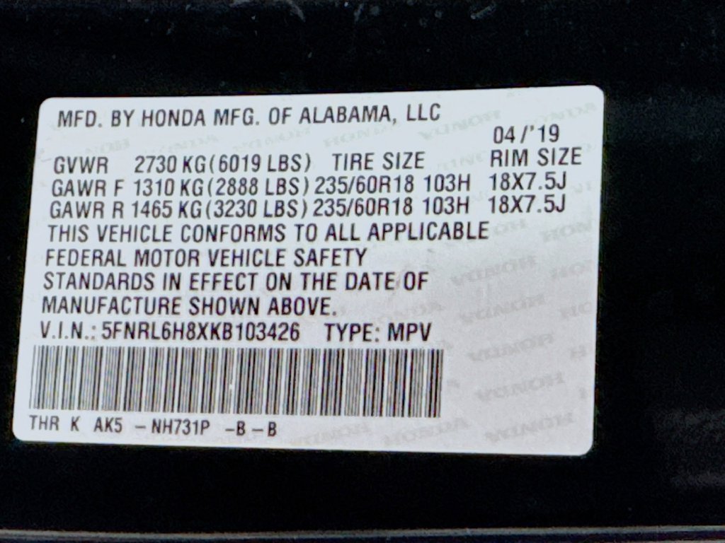 Certified Used 2019 Crystal Black Pearl Honda Touring image 47
