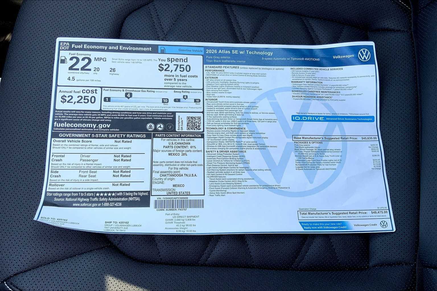 Used 2026 Pure Gray Volkswagen 2.0T SE w/Technology image 22