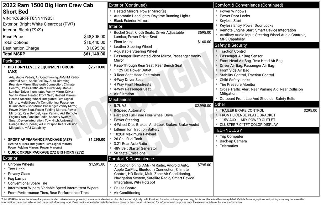 2022 RAM 1500 Big Horn/Lone Star 4x4 Crew Cab 5'7's photo
