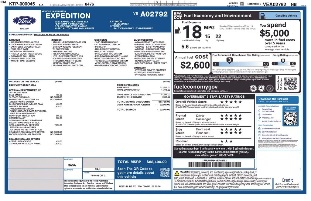 New 2027 Blue Ember Metallic Ford Platinum image 2