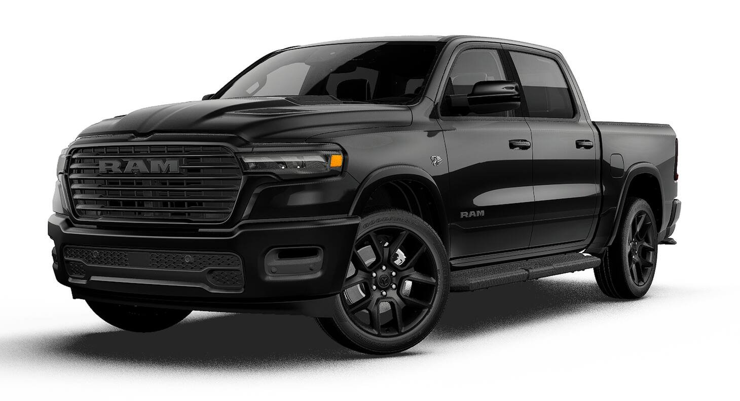New 2027 Diamond Black Crystal Pearl-Coat Exterior Paint RAM Laramie Crew Cab 5