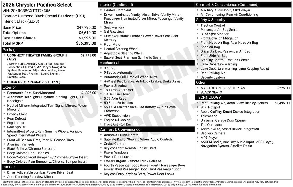 New 2026 Diamond Black Crystal Pearl-Coat Exterior Paint Chrysler Select image 6