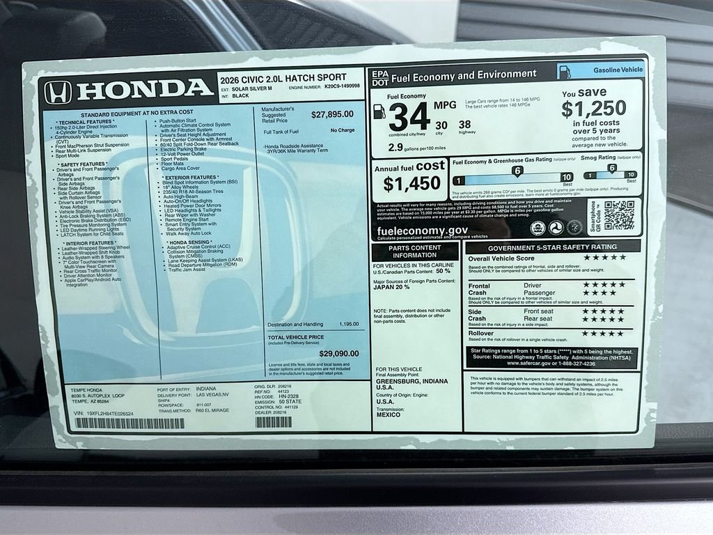 New 2026 Solar Silver Metallic Honda Sport image 9
