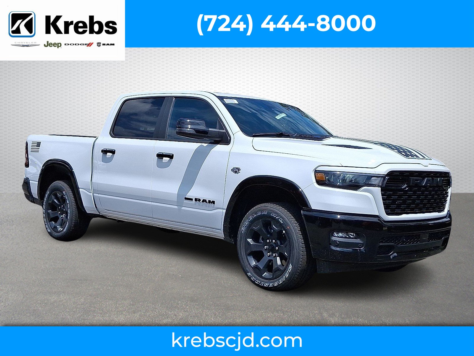 New 2026 Bright White Clear-Coat Exterior Paint RAM Big Horn Crew Cab 4x4 5