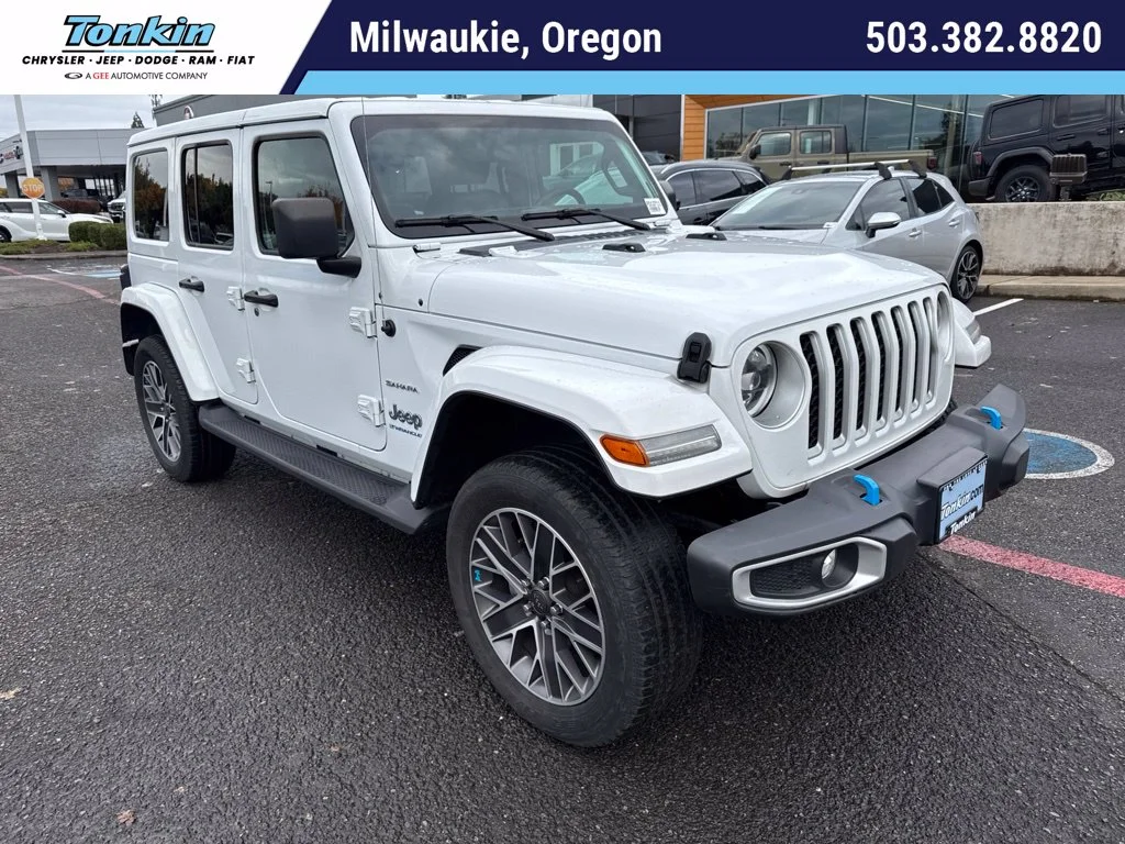 Used 2023 Bright White Clearcoat Jeep Sahara 4xe image 1