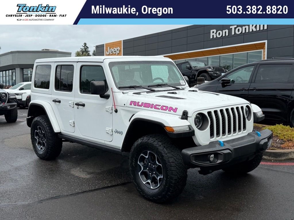 Used 2023 Bright White Clearcoat Jeep Rubicon 4xe image 1