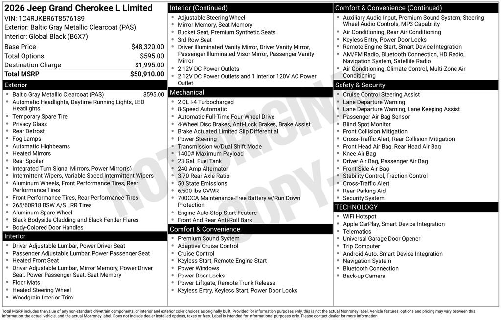 New 2026 Baltic Gray Metallic Clear-Coat Exterior Paint Jeep Limited image 28