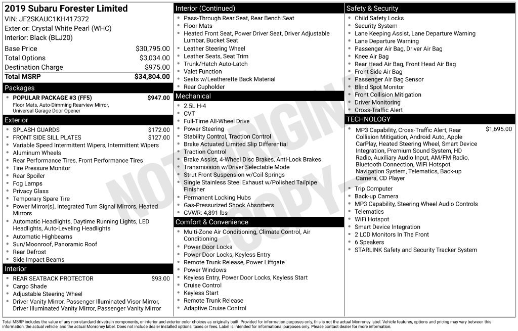 Used 2019 White Subaru Limited image 34