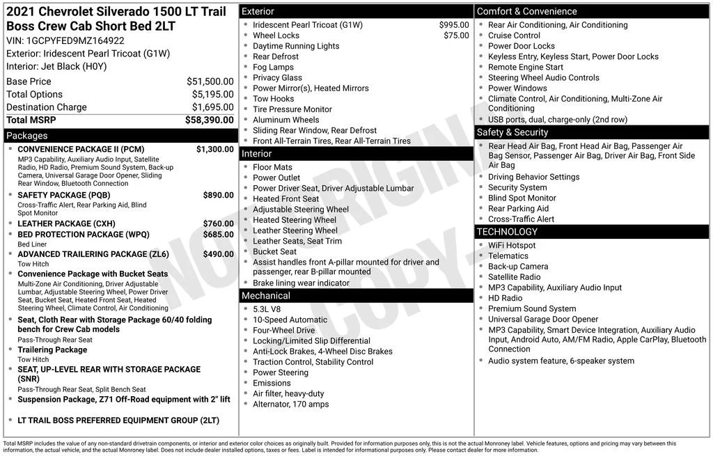 Certified Used 2021 IRIDESCENT PEARL TRICOAT Chevrolet LT Trail Boss image 2