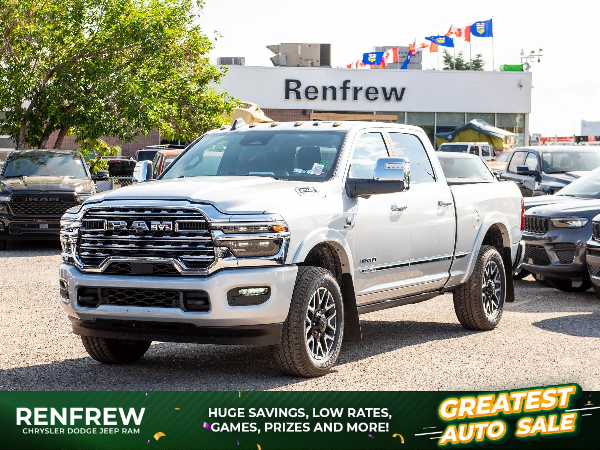 New 2026 Silver RAM Limited* Crew Cab 4x4, Sunroof, Level 1 Equip Group, Passenger Screen image 1