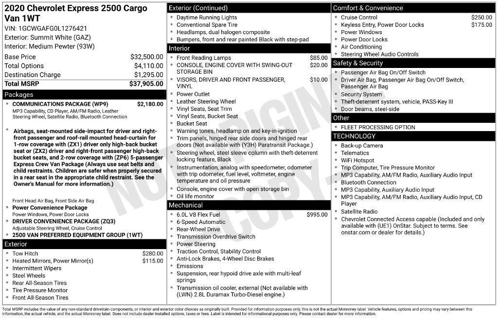 Used 2020 White Chevrolet Work Van image 21
