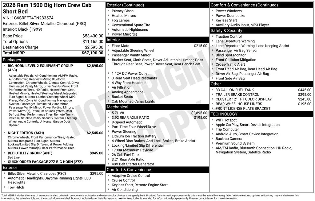 Used 2026 Billet Silver Metallic Clearcoat Ram Big Horn/Lone Star image 5