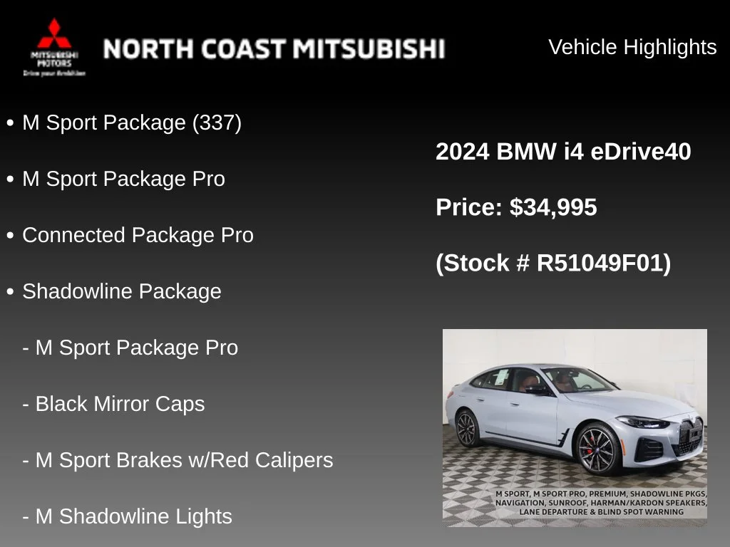 Used 2024 BMW i4 40 with VIN WBY73AW00RFR51049 for sale in Bedford, OH