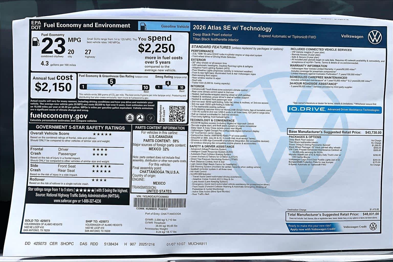 New 2026 Deep Black Pearl Volkswagen 2.0T SE W/TECHNOLOGY image 19