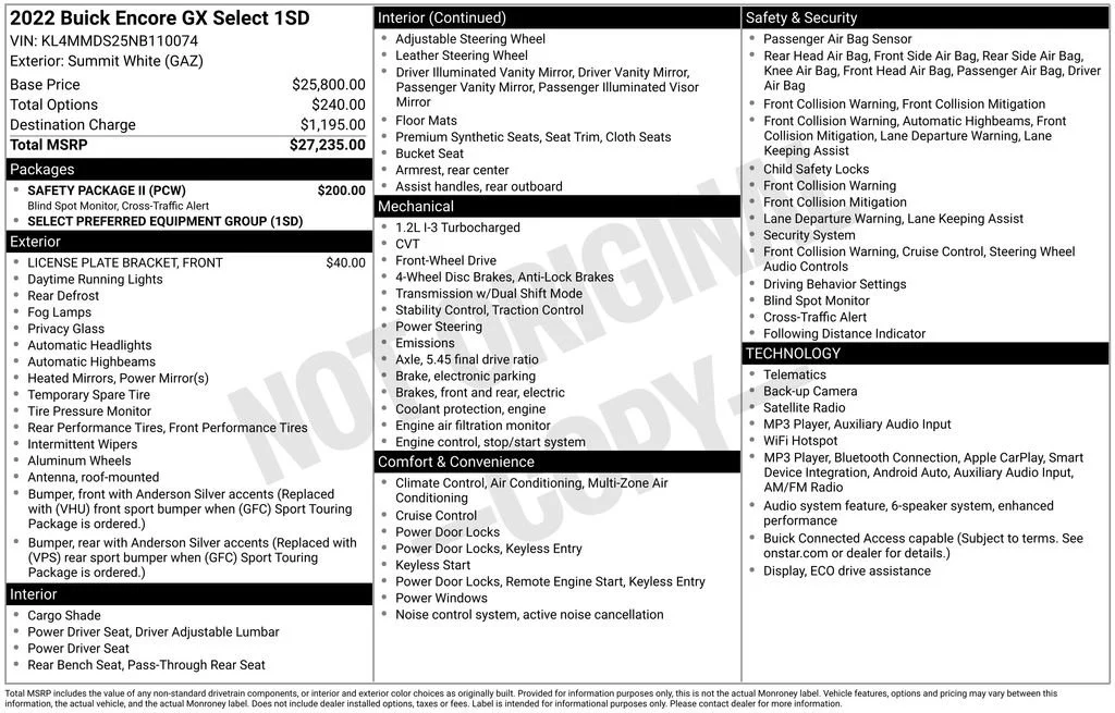 Used 2022 SUMMIT WHITE Buick Select image 7
