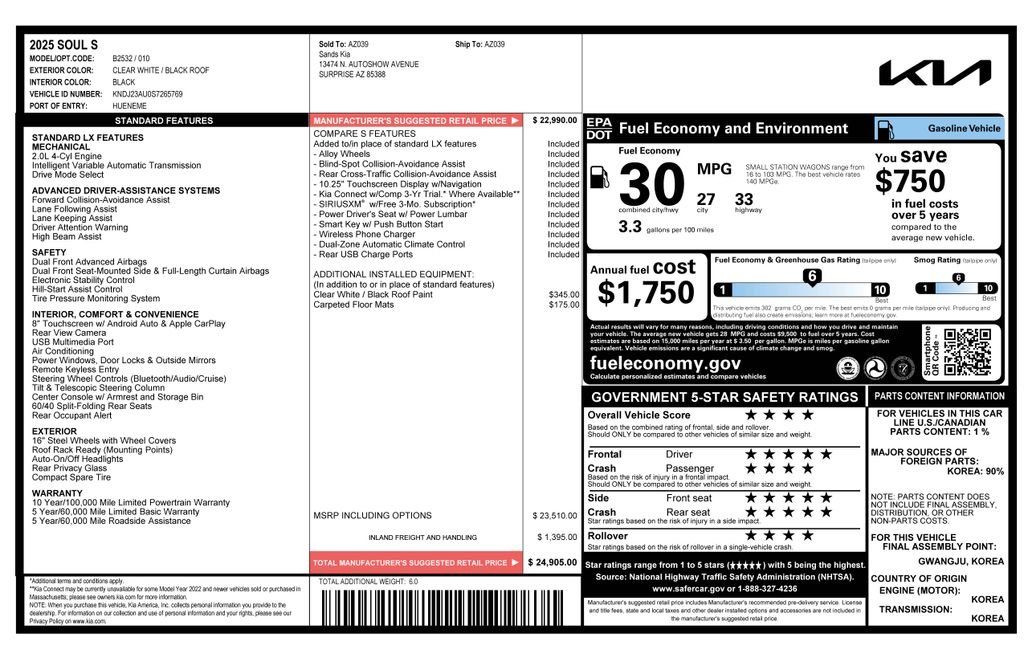 Used 2025 White Kia S image 4