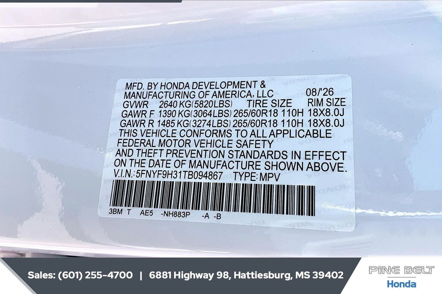 New 2026 Platinum White Pearl Honda RTL image 7