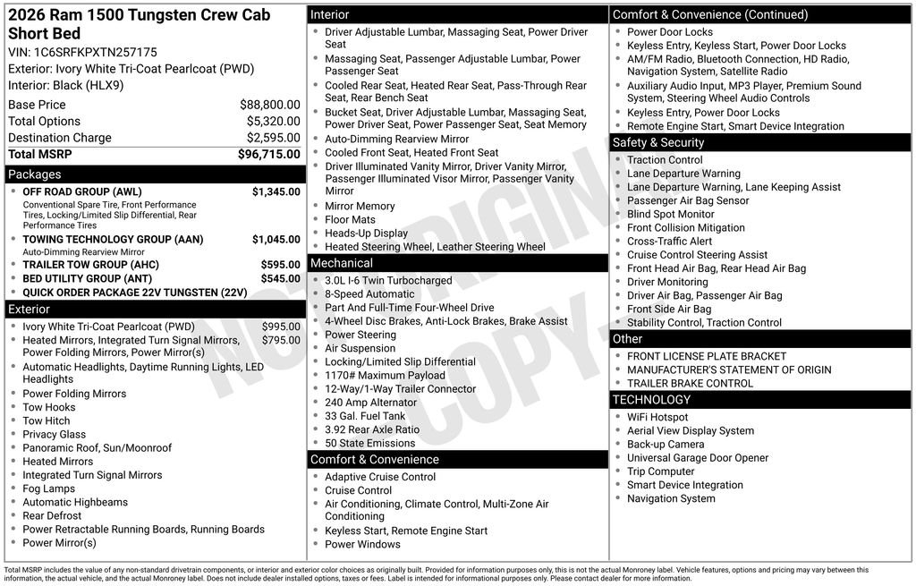 New 2026 Ivory White Tri-Coat Pearl-Coat Exterior Paint RAM  image 49