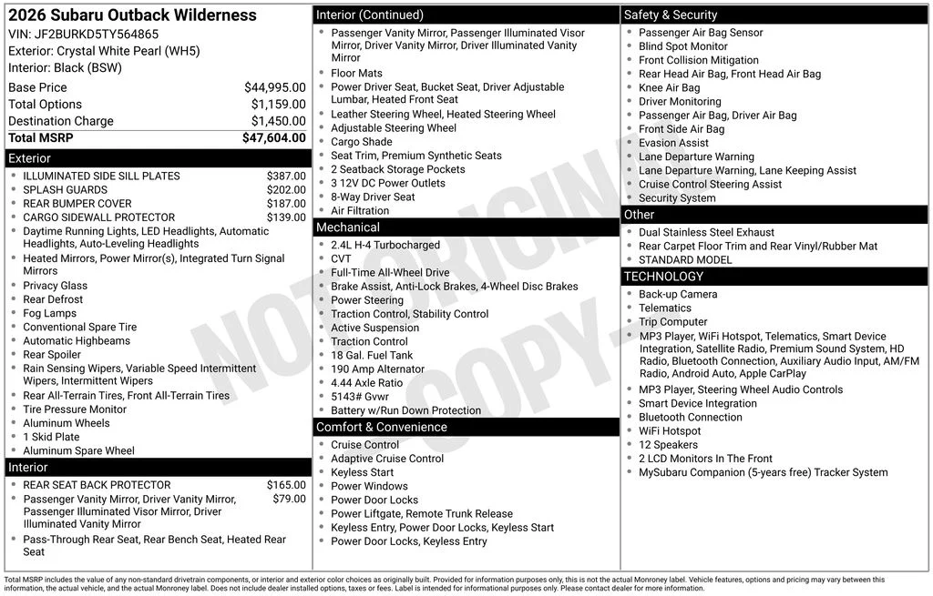 New 2026 White Subaru Wilderness image 40