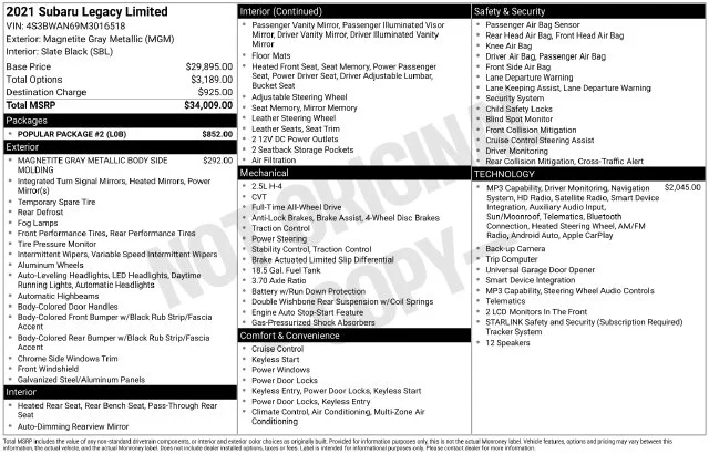Used 2021 Gray Subaru Limited image 39