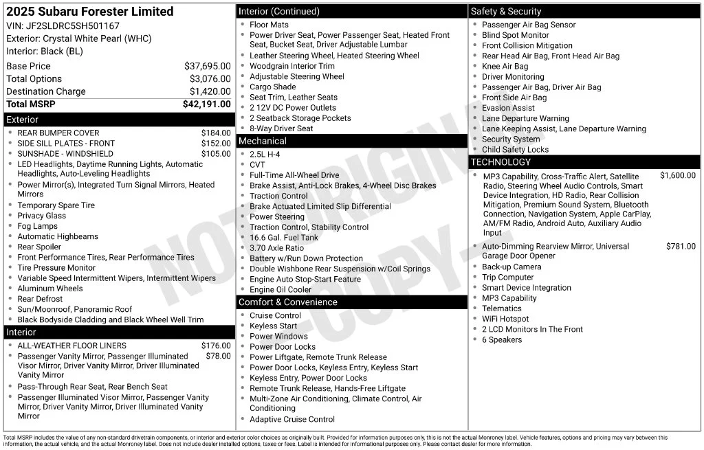 Used 2025 White Subaru Limited image 44