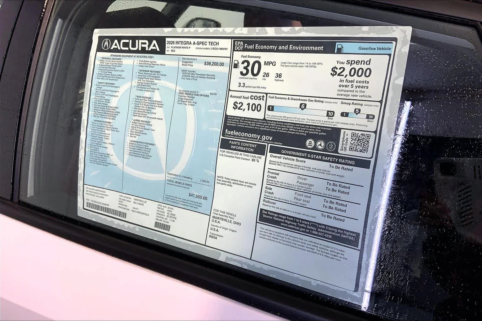 New 2026 Platinum White Pearl Acura With A-Spec Technology Package image 19